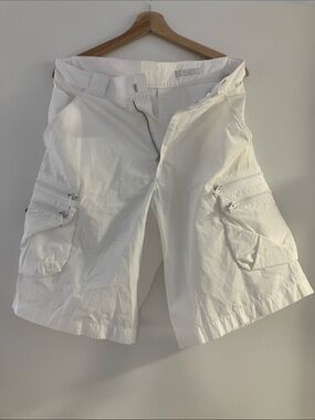PRADA Men's White Cargo Shorts with Zip Pockets